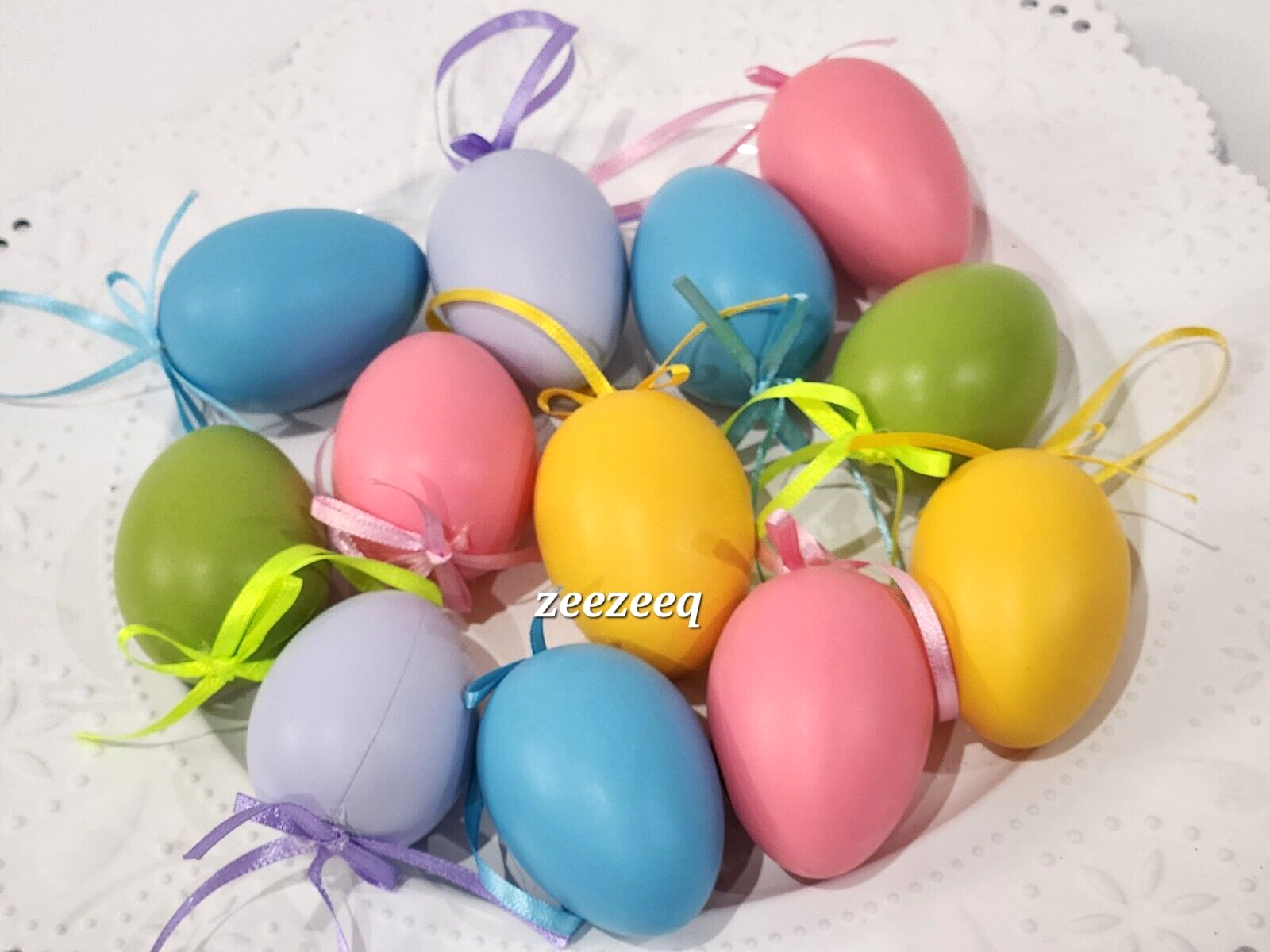 Primary image for Spring Easter Pastel Eggs Pink Blue Yellow Tree Ornaments 2.25" Decor 12pc