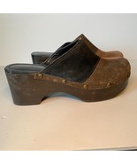Franco Sarto Vintage 90s Sz 9.5 suede leather patchwork chunky heel wood... - $736.63 MXN