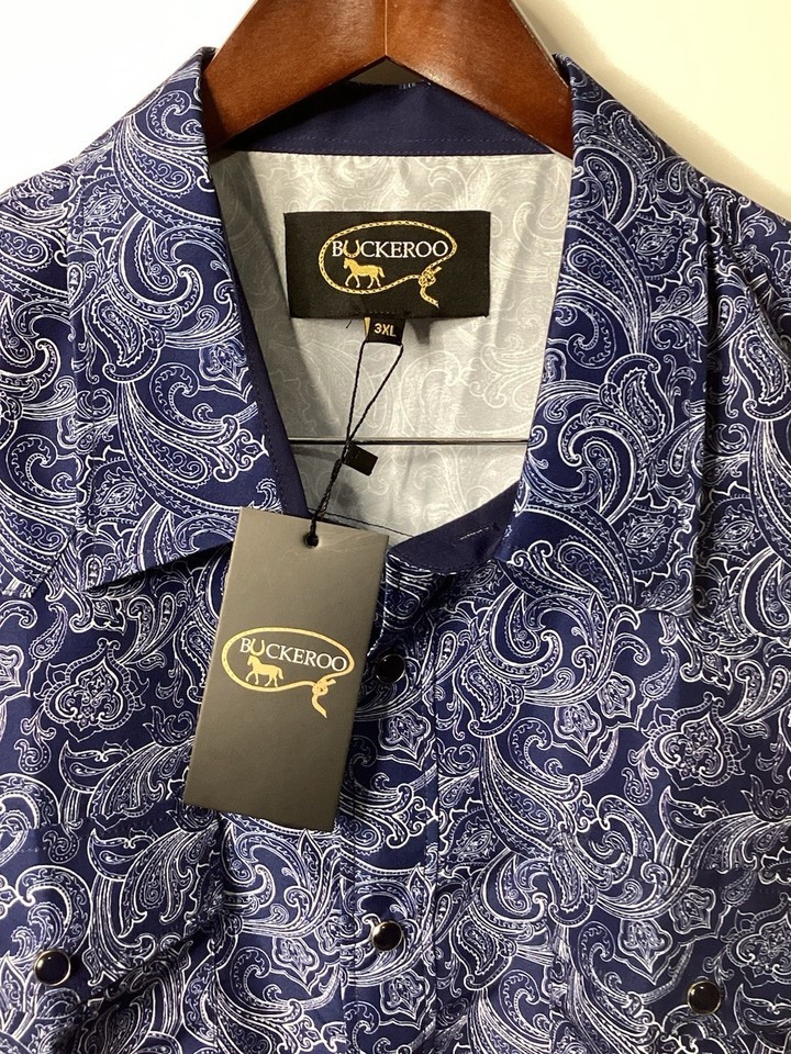 NWT Buckeroo Men’s Long Sleeve Button down Navy White Shirt Size 3XL - $49.08