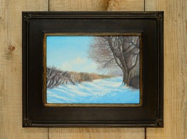 Original oil on canvas 15&quot;x18&quot; winter scene with wood frame - £296.56 GBP