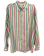 Lacoste Men’s Striped Button Up Long Sleeve Shirt Aqua Pink Green Size 44 - $31.49