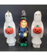 Three (3) Vintage Halloween Candles Witch w/Cat &amp; Two White Ghosts w/Pum... - £23.34 GBP