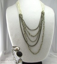 Vintage Style Necklace Multi Strand Imitation Pearls Chains &amp; Bracelet - £7.82 GBP