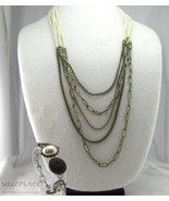 VINTAGE STYLE  NECKLACE MULTI STRAND IMITATION PEARLS CHAINS &amp; BRACELET - £7.77 GBP