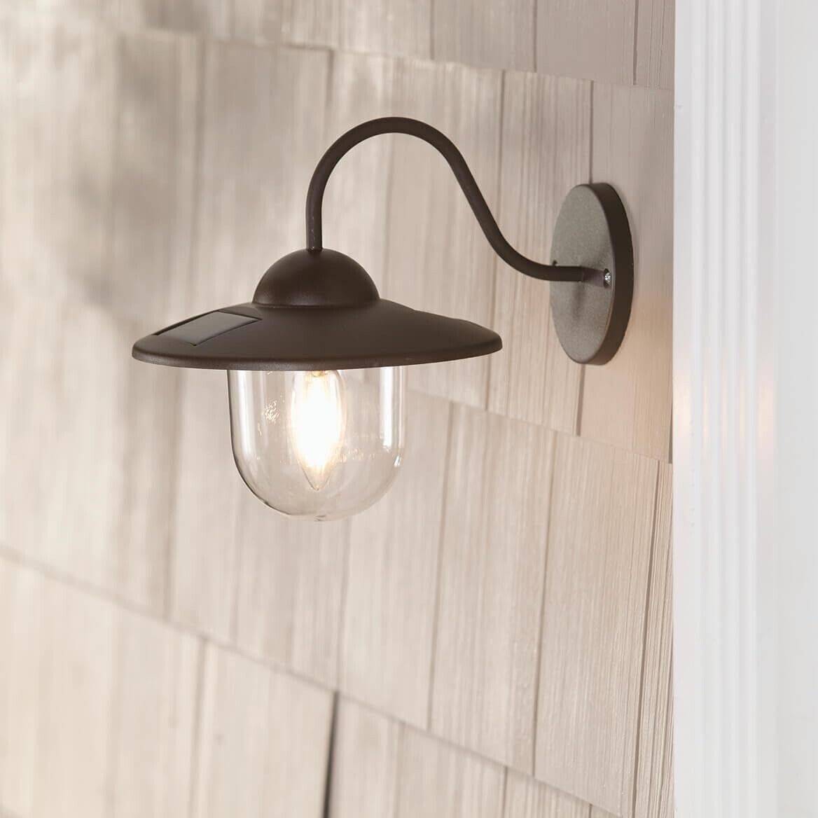 Solar Wall Sconce Lamp Lantern BRONZE Outdoor Porch Patio Fence Light Fi... - $18.34
