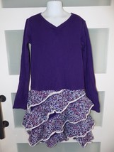 Tea Dark Purple Flowered Ruffled Long Sleeve Dress Size 10 Girl&#39;s EUC - £17.23 GBP