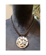 Womens Fashion Inlaid Abalone Pendant with Twisted Black Glass Beads Nec... - $36.40 CAD