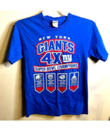 New York Giants 4X Super Bowl Champions Blue T- Shirt Adult Size M - £14.55 GBP