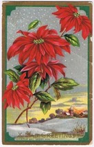 Christmas Postcard Poinsettia Embossed Gold Border Bell Series 406 - £2.30 GBP