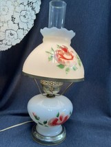 VINTAGE &quot;Gone with the Wind&quot;  MILK GLASS Hurricane Lamp Hand painted 17.5” Tall - £35.04 GBP