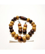 Wood Bead Bracelet Earrings Set Costume Handmade B66 Maine - $19.99