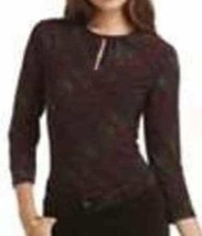 Womens Shirt Petite Chaps Purple Multi Geometric Keyhole Long Sleeve Top... - $15.84