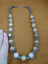 (v44-1) Fossil Indonesian Coral + green Labradorite gemstone beaded 26&quot; ... - $100.03