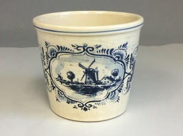 Vintage Delfts Blauw Hand Painted Blue White Planter Pot Windmill Scene Holland - £9.52 GBP