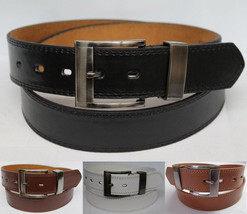 Men&#39;s New Casual Dress Leather Belt  w/ Silver Color Buckle Double Stitc... - £5.45 GBP