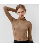 EILEEN FISHER Tencel Scrunch Neck Top Honey Large NEW NWT REG $198 - $59.39