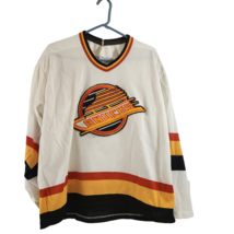 Vancouver Canucks Jersey 1990 Home White Skate Logo CCM Mens Size L 20 Yr Patch - £92.70 GBP