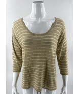 J Jill Lightweight Linen Blend Sweater Top Size Medium Tan White Striped - $620.81 MXN