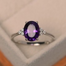 Anello con ametista viola a taglio ovale Anello con pietra di nascita di... - £58.95 GBP