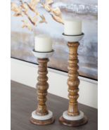 Marble Stone Pillar Candle Holder Round Pedestal Set BOHO Tabletop Candl... - €41,92 EUR