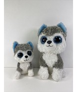Lot of 2 Ty BEANIE BOOS Husky SLUSH Gray White Dog 6&quot; and 9&quot; No Paper Tags - £19.71 GBP