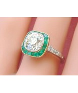 ESTATE 2.05ct OLD MINE CUSHION DIAMOND EMERALD HALO ENGAGEMENT COCKTAIL ... - £15,913.66 GBP