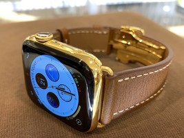 45mm Apple Watch Series 7 Custom 24K Gold Plated Stainless Steel GPS LTE O2 - £1,138.11 GBP