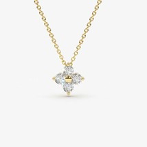 0.22Ct Simulated Diamond 14K Yellow Gold Finish Clover Cluster Pendant Necklace - £65.63 GBP