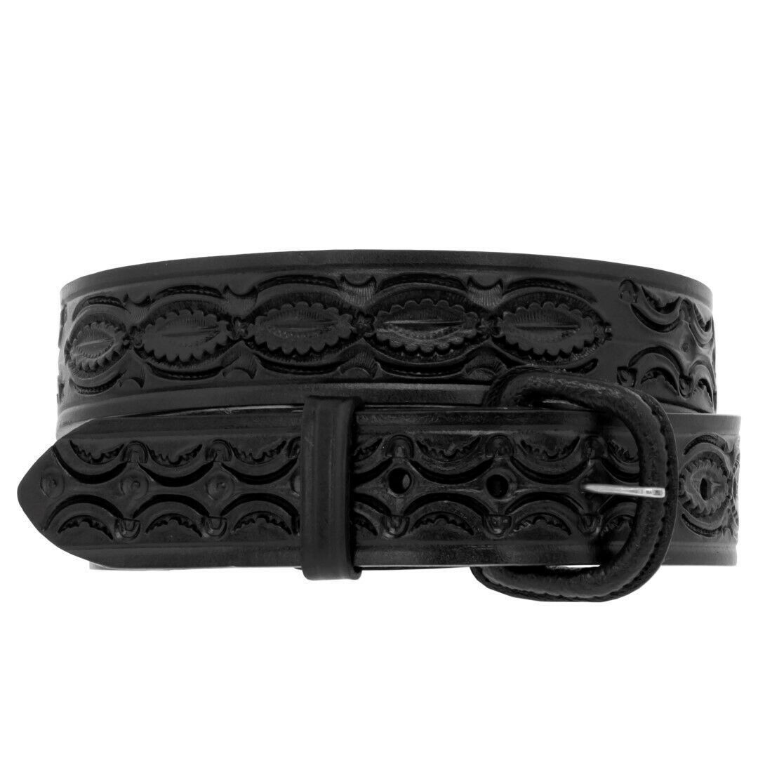 Black Cowboy Belt Western Dress Hand Tooled Real Leather Buckle Vaquero ... - $18.99