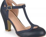 Journee Collection Women T Strap Mary Jane Heels Olina Size US 8W Navy Blue - $25.74