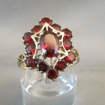 Antique 10K Yellow Gold Natural Garnet Cluster Ring 1.99 Tcw Size 6.5 Stunning - £288.40 GBP