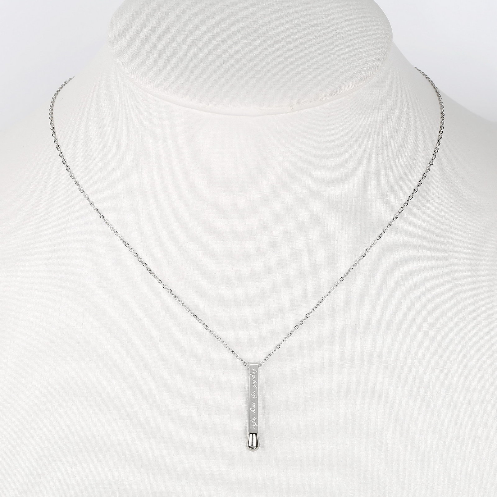 Silver Tone Necklace & "Light Up My Life" Engraved Match Stick Pendant