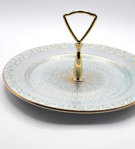 MCM Stangl Pottery Antique Gold &amp; Aqua Tidbit Tray Serving Plate Platter - £27.96 GBP