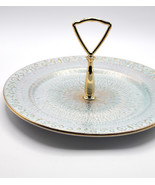 MCM Stangl Pottery Antique Gold &amp; Aqua Tidbit Tray Serving Plate Platter - £27.72 GBP