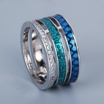 Creative Rings for Women Three-layer Blue Zircon Geometric Ring Handmade Enamel  - £11.24 GBP