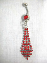 New Dazzling Bright Red Crystal Mens Tie Shape Chandelier W Red Cz Belly Ring - £4.77 GBP