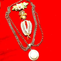 Stunning vintage jewelry lot~3 Brooches~1 Necklace - £23.69 GBP