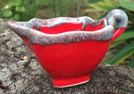 Vintage Miniature Cream Milk Pitcher Red Gray Glazed Mild Drip Pottery Collector - £19.26 GBP