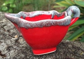 Vintage Miniature Cream Milk Pitcher Red Gray Glazed Mild Drip Pottery Collector - £18.30 GBP