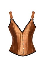 Apricot Silk Shoulder Strap Burlesque Corset Waist Training Overbust Bustier Top - £51.12 GBP