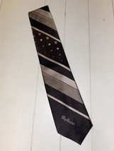 Oleg Cassini Tie Necktie Men Brown With Dots &amp; Diagonal Stripes Silk Vintage - £11.63 GBP