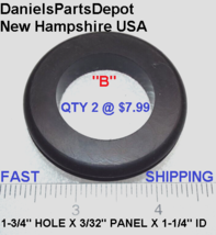 x2 Rubber Grommet 1-3/4&quot; Hole X 3/32&quot; Panel 1-1/4&quot; Inside Diameter Gasket Seal - £6.28 GBP