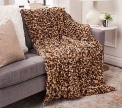 Hotel du Cobb Oversized Luxury Ruched Faux Fur Throw by Dennis Basso in Leopard - £69.77 GBP