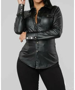 Women Shirt Black Genuine Lambskin Leather Handmade Stylish Casual Forma... - $177.87 CAD+