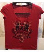 Guess Jeans Women&#39;s T-Shirt Est 1981 Cap Sleeves N Neck SP Red Black Gol... - £15.76 GBP