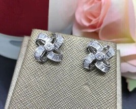 2Ct Baguette Cut CZ Diamond Flower Push Back Stud Earrings 14K White Gold Finish - £121.31 GBP