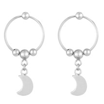 Dangling Crescent Moon and Sliding Beads on Hoop Sterling Silver Earrings - £10.84 GBP