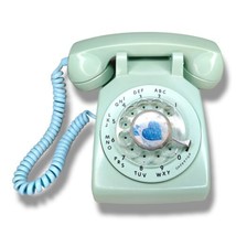 Vintage Teal Blue Turquoise Rotary Dial Telephone MCM ITT Phone Retro Stage Prop - £103.85 GBP