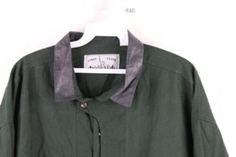 NOS Vtg 90s Streetwear Mens XL Baggy Fit Leather Trim Silk Button Shirt Green - £62.26 GBP