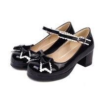 Women Mary Janes Lolita Shoes Mid Heels Girl Bow Wedding Pumps Thick Heels Party - £39.72 GBP